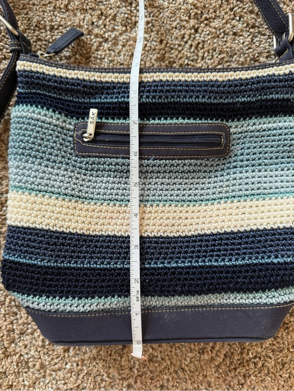 THE SAK Vintage Blue Stripe Crochet Knit Hobo Shoulder Bag